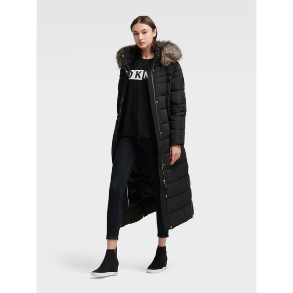 dkny long down coat